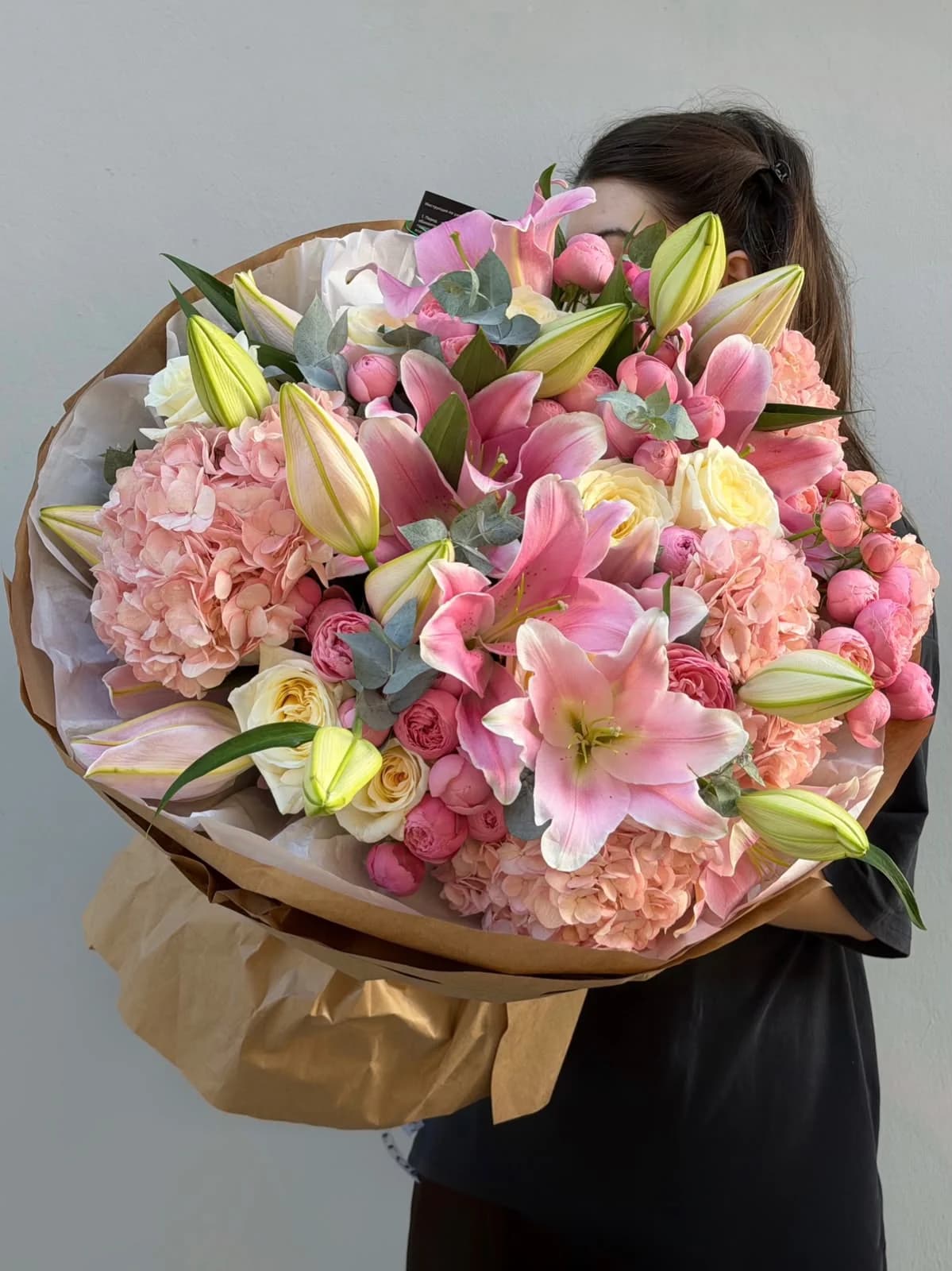 Bouquet with spray roses, hydrangeas and lilies