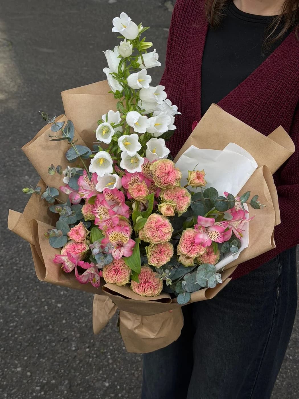Mix bouquet with Campanula, Sweet eye spray roses & Alstroemeria