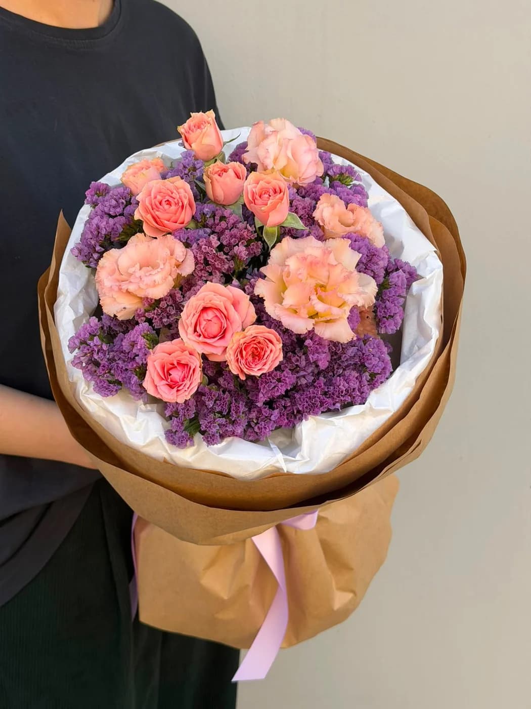 Mix bouquet of Elba spray roses, eustoma and statice