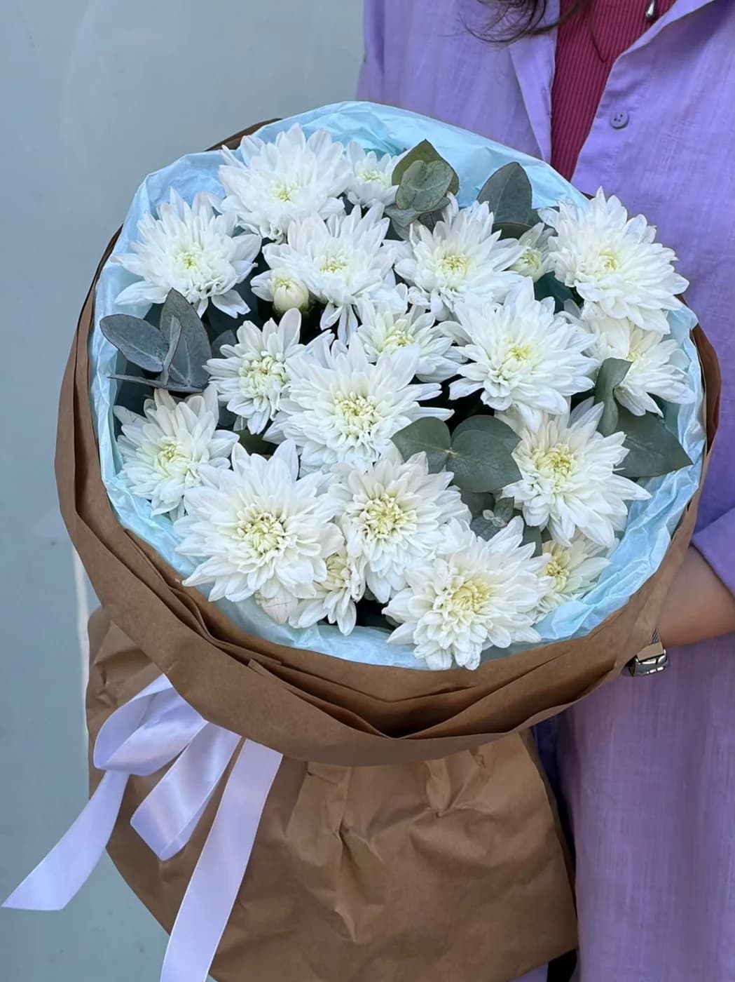 Duo buket ağ lady chrysanthemum