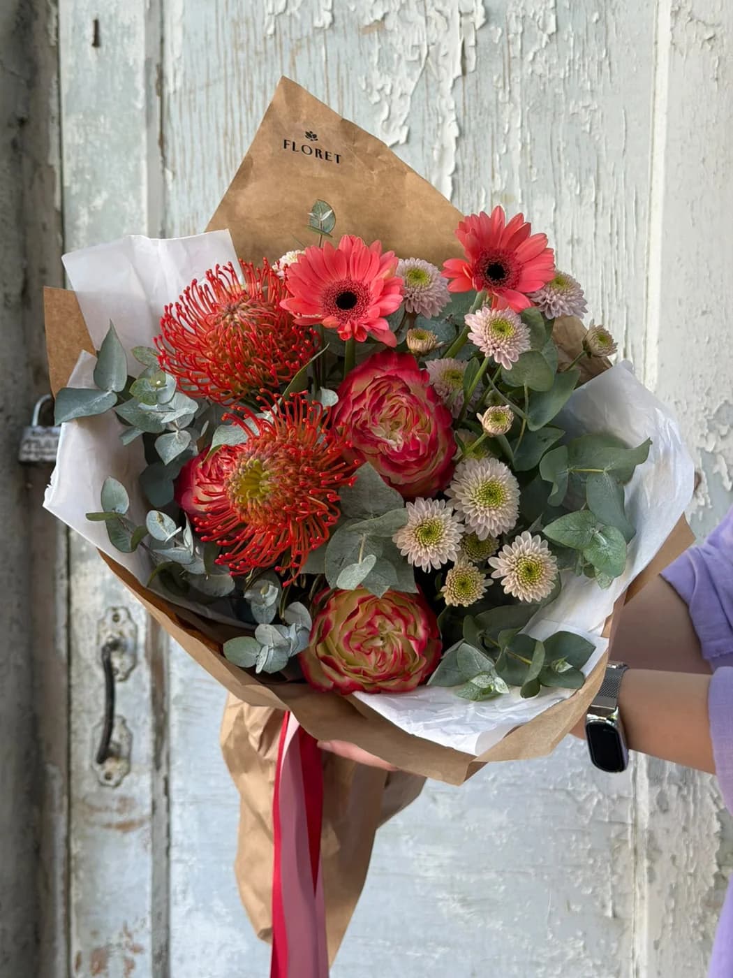 Mix Bouquet with Apple Jack roses,white Dubki and pink herber