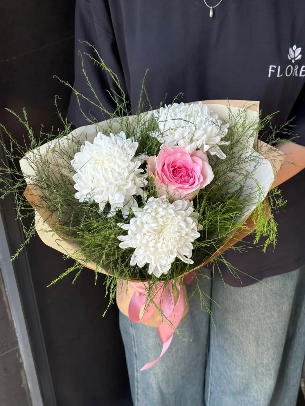 Mixed bouquet of Asparagus, Wormwood and Gazelli Chrysanthemum